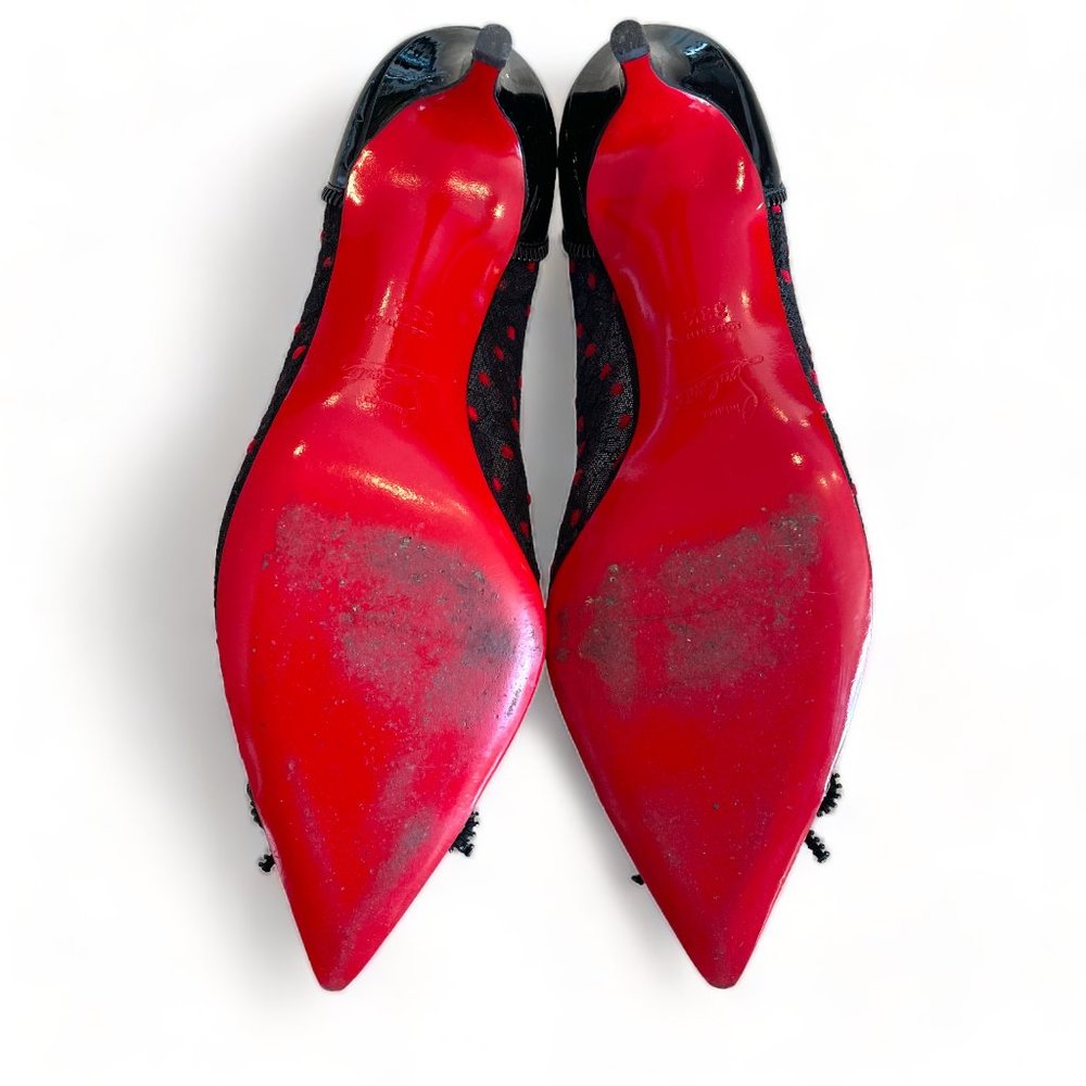 Christian Louboutin Heels Souris 70 Lace Black Pointed Kitten Heel Bow Pumps - Picture 10 of 11